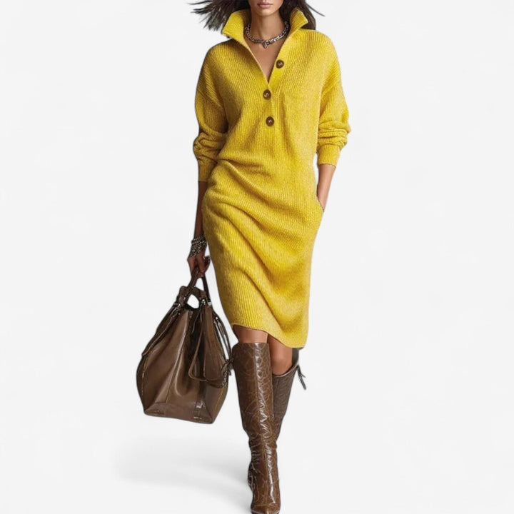 Women's Sweater Dress | Midi Knit Collared Button Closure