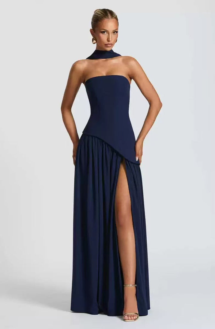 Formal Wedding Guest Strapless Maxi Dress with Leg Split for Women