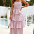 Formal Wedding Guest Strapless Tiered Maxi Dress with Ruffles for Women