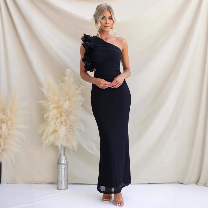 Formal Wedding Guest One-Shoulder Maxi Dress with Ruffles for Women