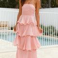 Formal Wedding Guest Strapless Tiered Maxi Dress with Ruffles for Women