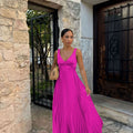 Formal Wedding Guest Pleated Maxi Dress with V-Neck for Women