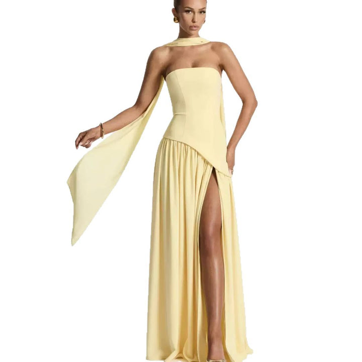 Formal Wedding Guest Strapless Maxi Dress with Leg Split for Women