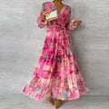 Women's Wedding Guest Dress | Maxi Floral V-Neck Long Sleeve Tiered