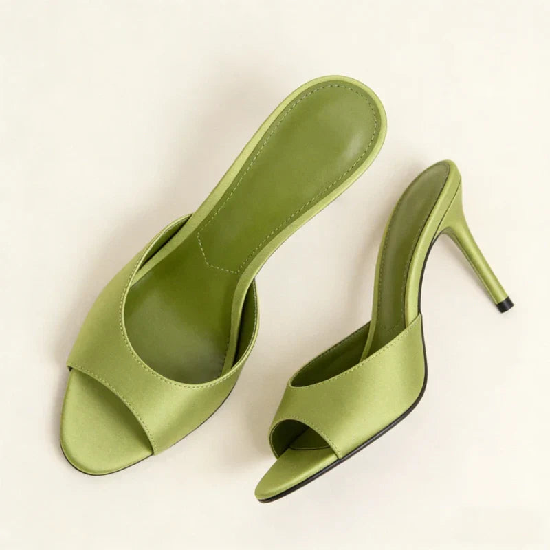 Satin High Heel Mules with Open Toe for Women