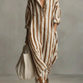 Striped Oversized Linen Shirt Casual Maxi Dress