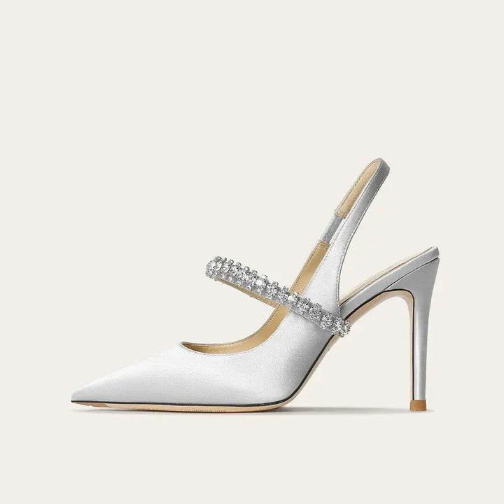 Satin Slingback Heels with Pointed Toe for Women