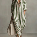 Striped Oversized Linen Shirt Casual Maxi Dress