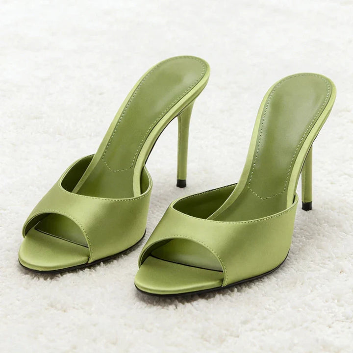 Satin High Heel Mules with Open Toe for Women
