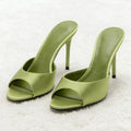 Satin High Heel Mules with Open Toe for Women