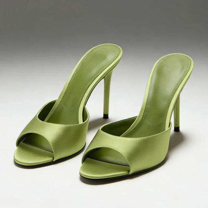 Satin High Heel Mules with Open Toe for Women