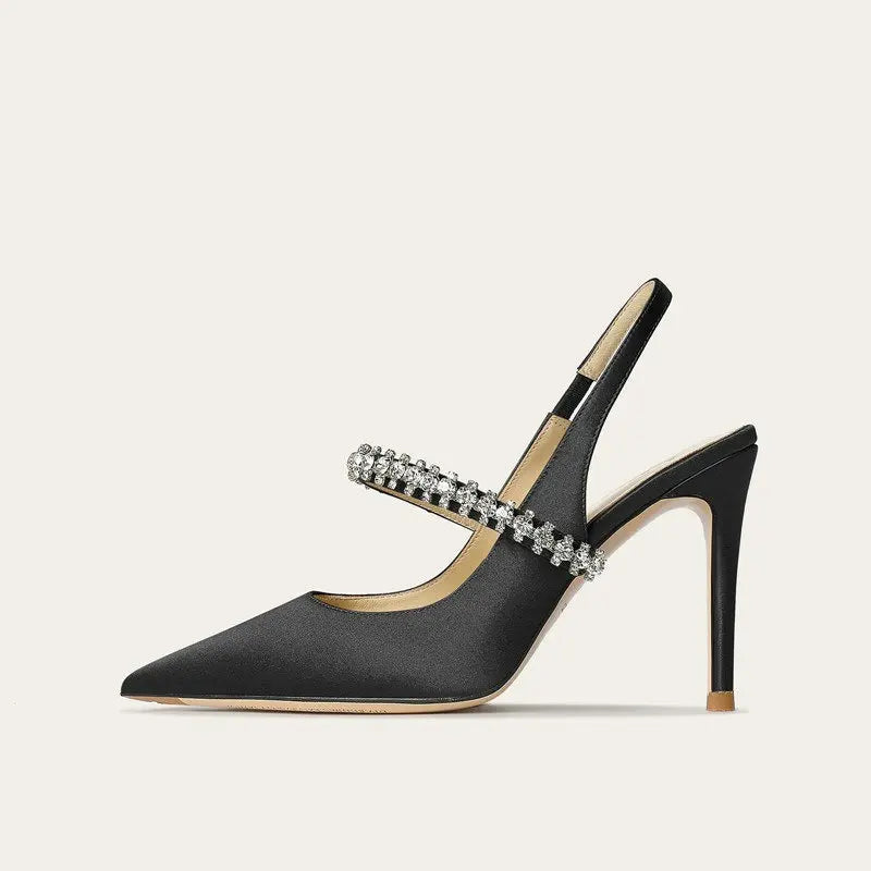Satin Slingback Heels with Pointed Toe for Women