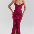 Ruched Ruffle Dovetail Party Dress