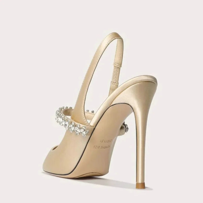 Satin Slingback Heels with Pointed Toe for Women