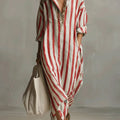 Striped Oversized Linen Shirt Casual Maxi Dress