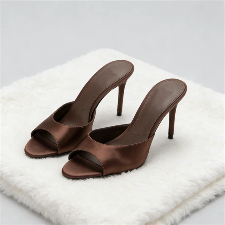 Satin High Heel Mules with Open Toe for Women