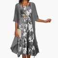 Watercolour Floral Midi Dress Chiffon Jacket Two Piece Set