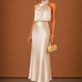 Women's Satin Halter Maxi Dress – Elegant Wedding Guest | Areleon