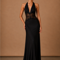 Women’s Satin Halter Maxi Dress – Elegant Wedding Guest | Areleon