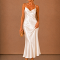 Women’s Satin Cowl Neck Midi Dress – Elegant Evening Occasion | Areleon