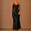 Women’s Satin Cowl Neck Midi Dress – Elegant Evening Occasion | Areleon