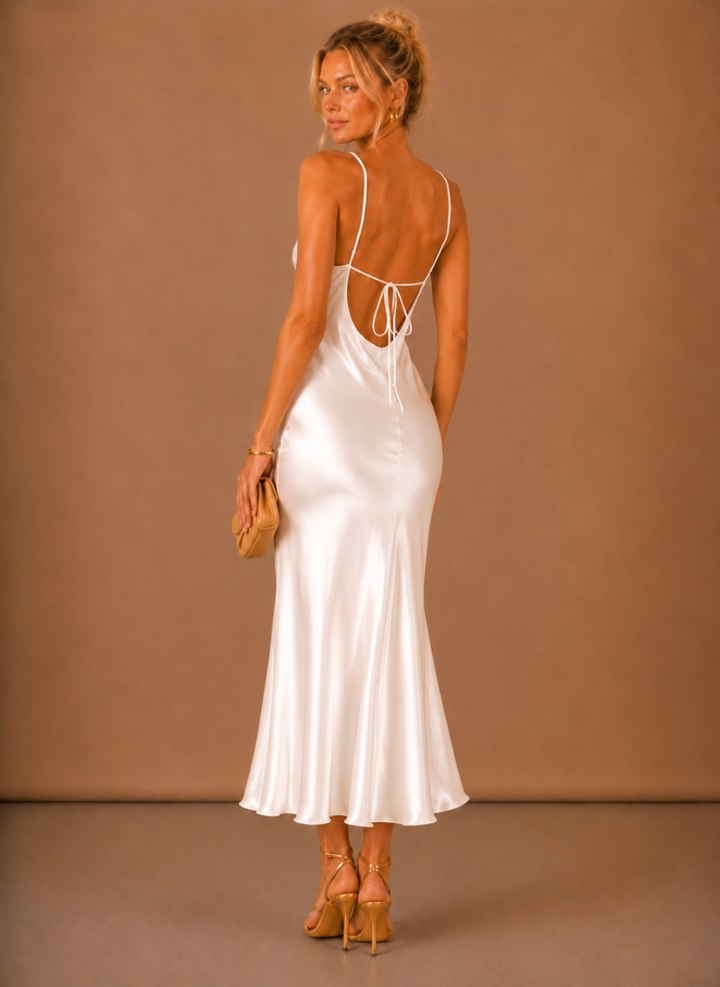 Women’s Satin Cowl Neck Midi Dress – Elegant Evening Occasion | Areleon
