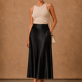 Women's Satin Midi Skirt – Elegant A-Line Flowing | Areleon