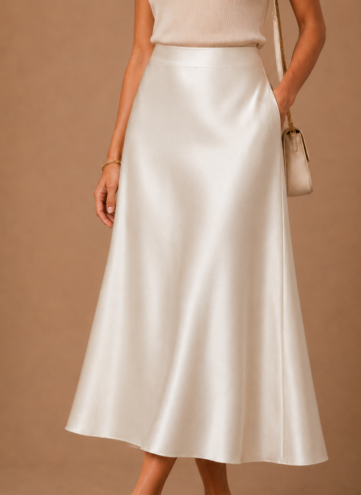 Women's Satin Midi Skirt – Elegant A-Line Flowing | Areleon