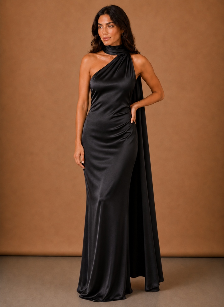 Women’s Satin One Shoulder Maxi Dress – Elegant Evening Occasion | Areleon