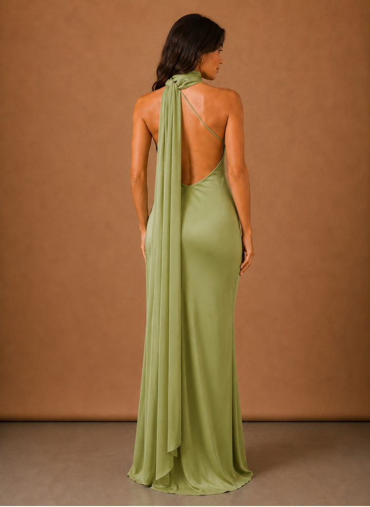 Women’s Satin One Shoulder Maxi Dress – Elegant Evening Occasion | Areleon