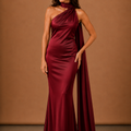 Women’s Satin One Shoulder Maxi Dress – Elegant Evening Occasion | Areleon