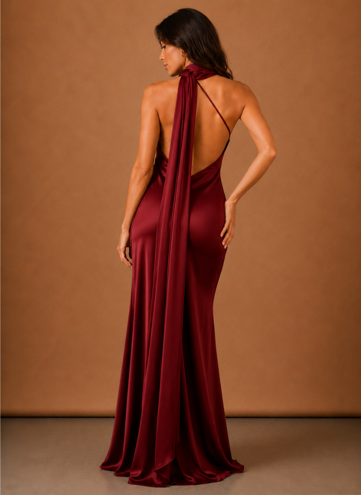 Women’s Satin One Shoulder Maxi Dress – Elegant Evening Occasion | Areleon