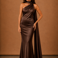 Women’s Satin One Shoulder Maxi Dress – Elegant Evening Occasion | Areleon