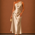 Women’s Satin One Shoulder Midi Dress – Elegant Wedding Guest | Areleon