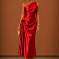 Women’s Satin One Shoulder Midi Dress – Elegant Wedding Guest | Areleon