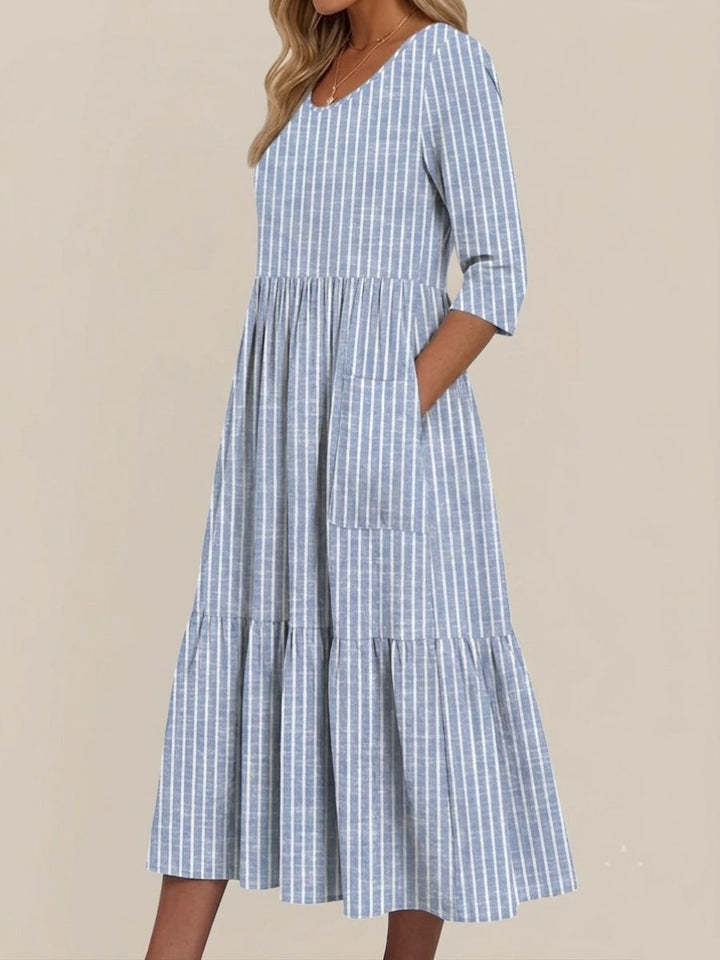 Women's Casual Dress Striped Crew Neck Half Sleeve Midi Dress