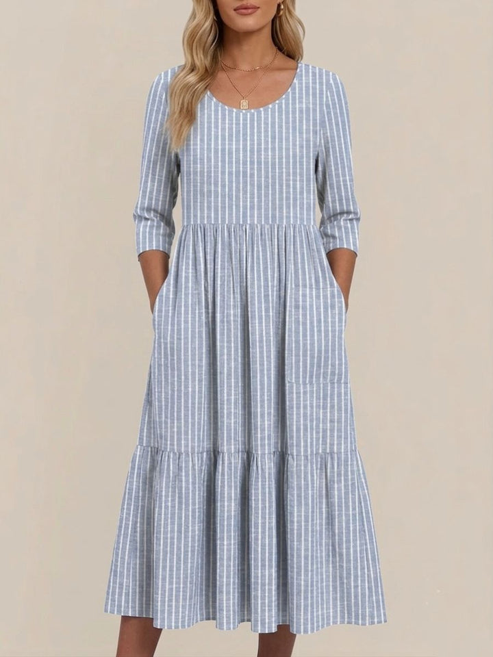 Women's Casual Dress Striped Crew Neck Half Sleeve Midi Dress