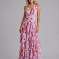 Women's Wedding Guest Dress | Maxi Halter Floral Tiered