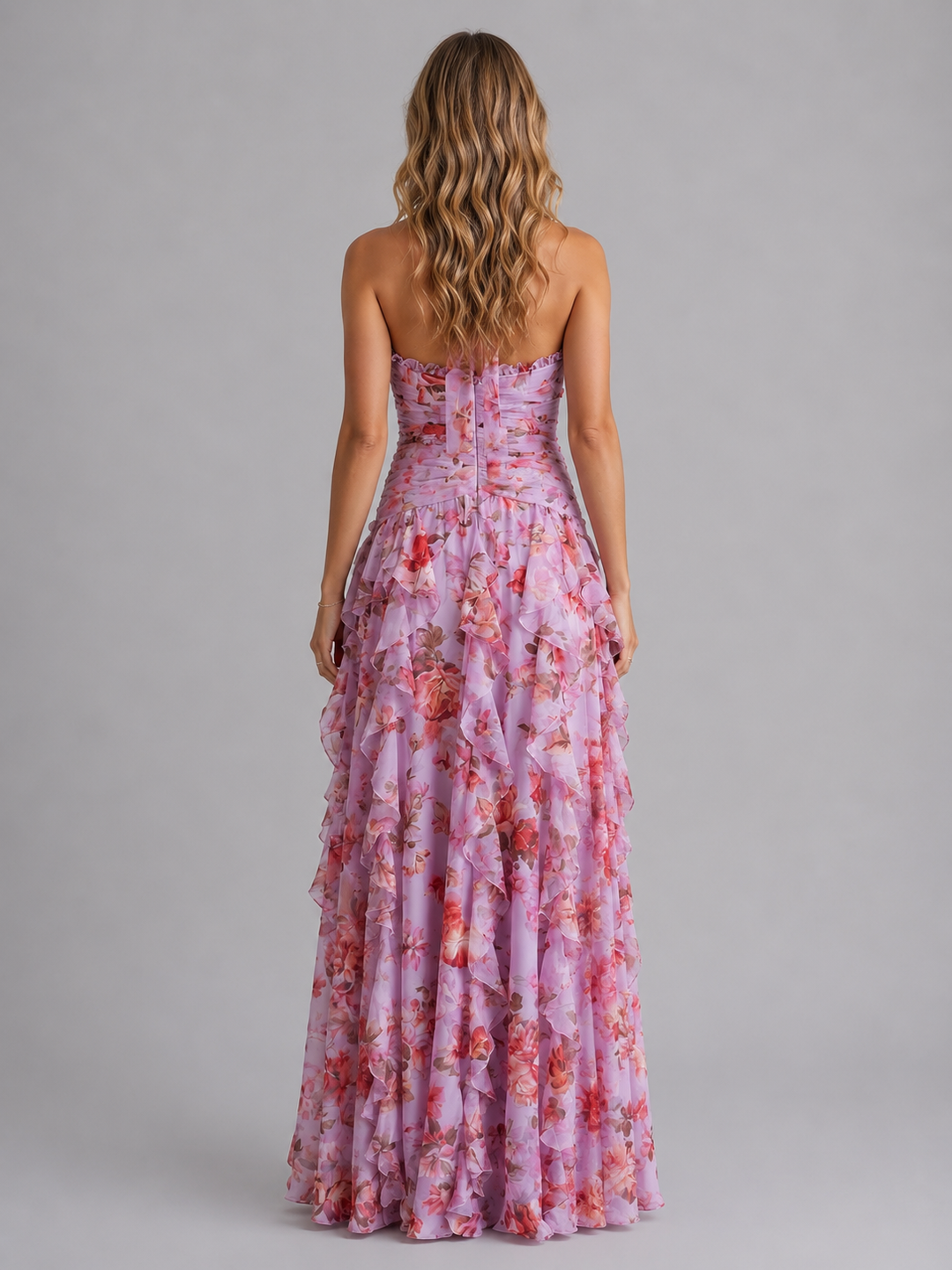 Women's Wedding Guest Dress | Maxi Halter Floral Tiered