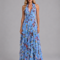 Women's Wedding Guest Dress | Maxi Halter Floral Tiered