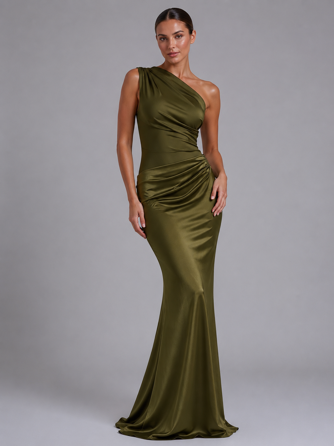Women's Wedding Guest Dress | One-Shoulder Maxi Satin