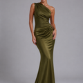 Women's Wedding Guest Dress | One-Shoulder Maxi Satin