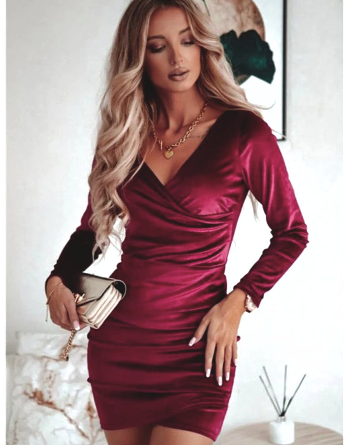 Women's Evening Dress Wrap V-Neck Long Sleeve | Mini