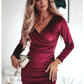 Women's Evening Dress Wrap V-Neck Long Sleeve | Mini