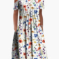 Women's Floral Print Summer Midi Dress With Ruffle Hem and Side Pockets