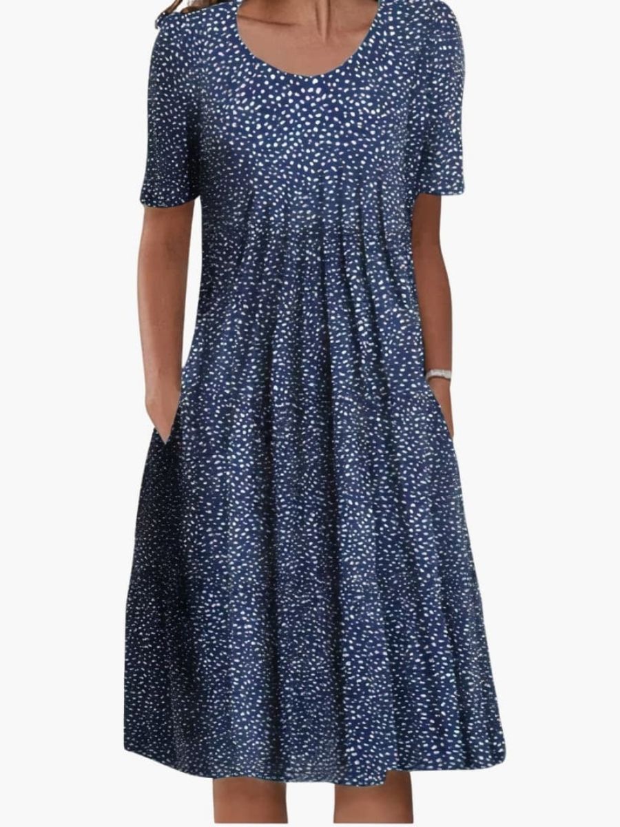 Women's Floral Print Summer Midi Dress With Ruffle Hem and Side Pockets