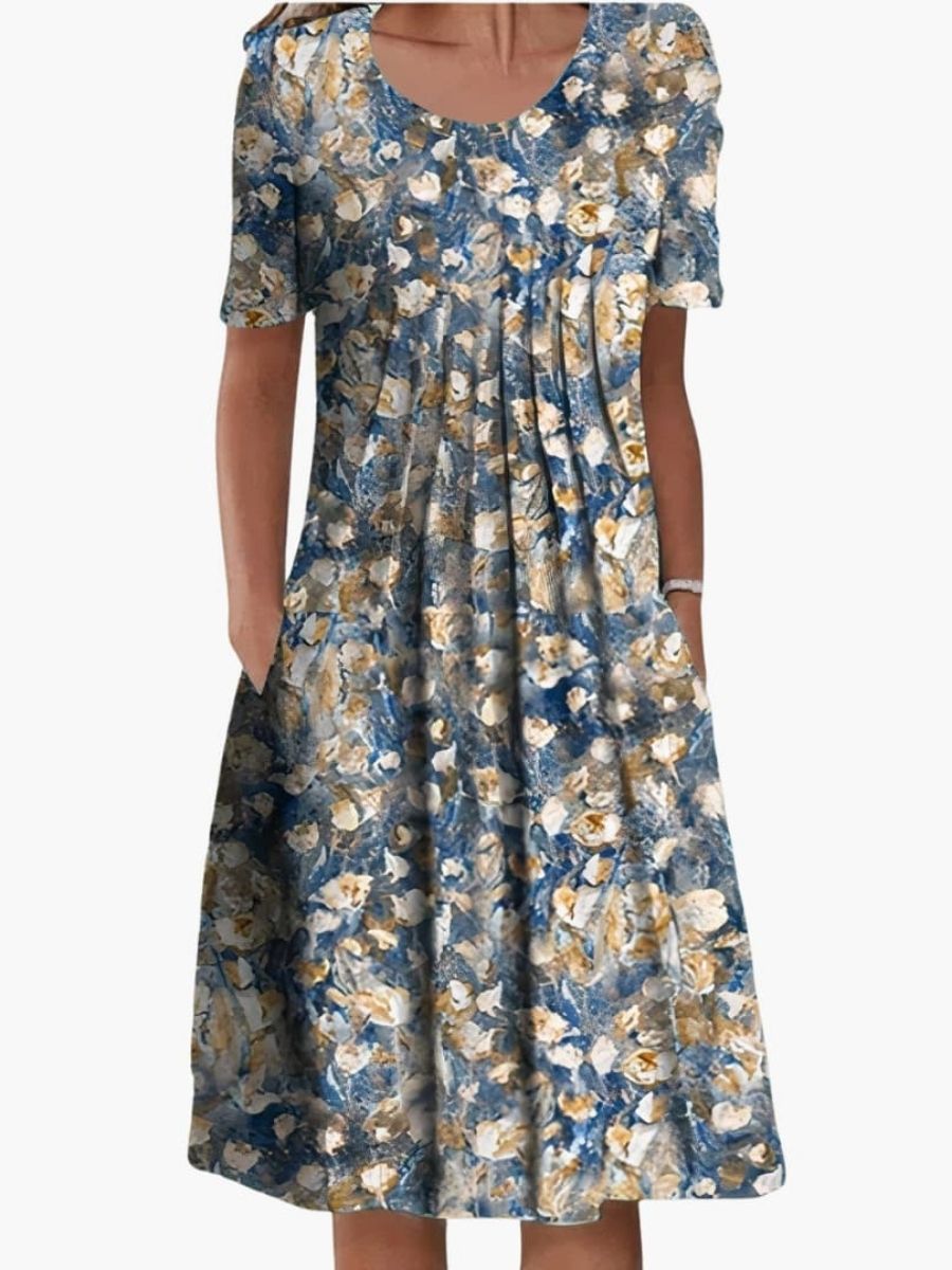 Women's Floral Print Summer Midi Dress With Ruffle Hem and Side Pockets