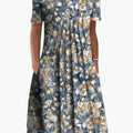 Women's Floral Print Summer Midi Dress With Ruffle Hem and Side Pockets