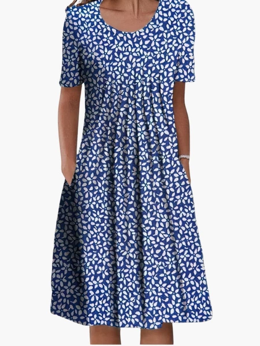 Women's Floral Print Summer Midi Dress With Ruffle Hem and Side Pockets