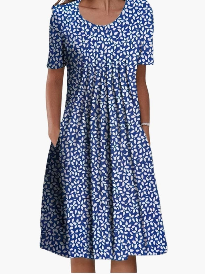 Women's Floral Print Summer Midi Dress With Ruffle Hem and Side Pockets